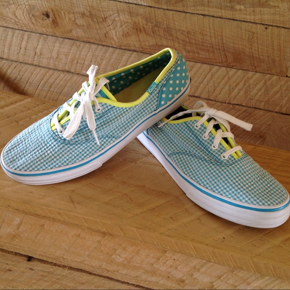 Blue Gingham Shoes Keds Tennis 8.5 Preppy Dots